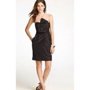 J. Crew Black Bow Monde Silk Taffeta Strapless Cocktail Sheath Dress LBD 4 S